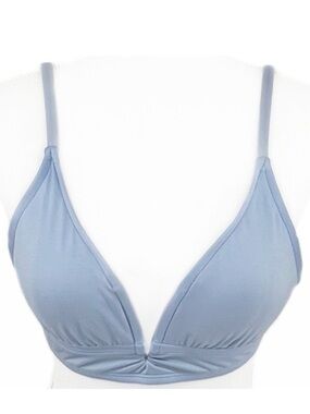 Kona Sol Light Blue Deep Plunging V Wired Halter Tie Padded Pinup Bikini Top S